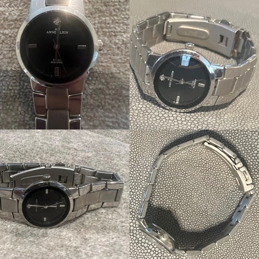 Vintage Anne Klein Genuine Diamond Stainless Steel Water Resistant Watch EUC